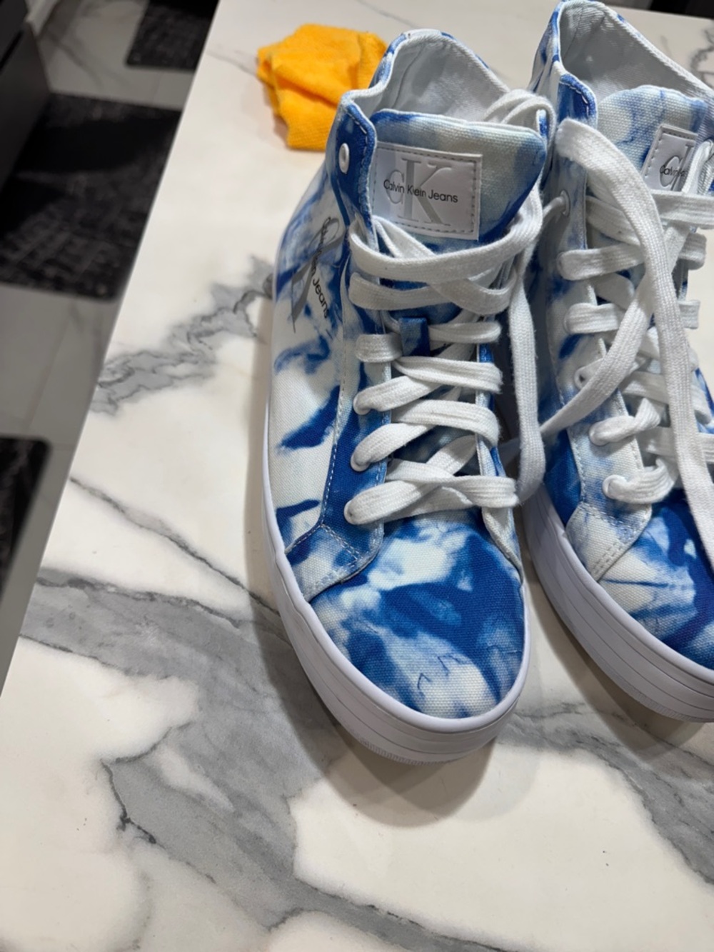 Calvin Klein Kids White & Blue Tie-Dye High-Top Sneakers